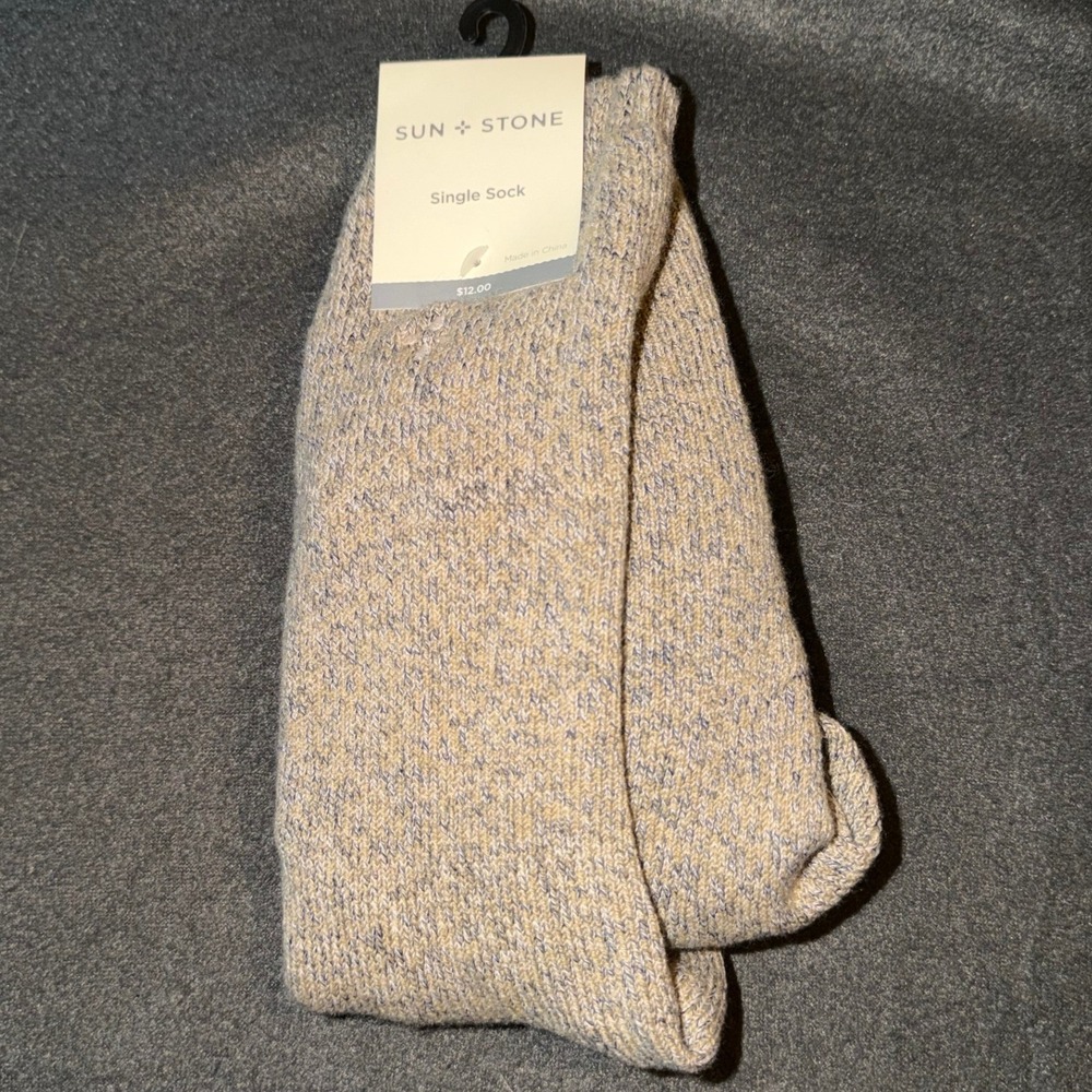Sun + Stone Tan Sherpa Single Slipper Sock Mens Shoe Size 6-12 Non-Slip Gripper